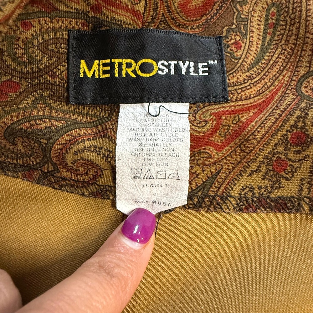 Mid Rise‎ Brown Paisley Print Wide Leg Dress Pants Thick Waist Band Vtg - Picture 8 of 9